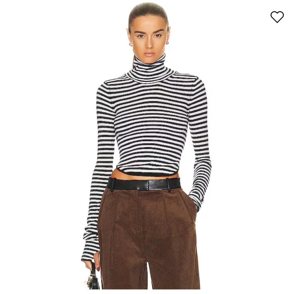 Black and White Ribbed Fitted Turtleneck Sweater